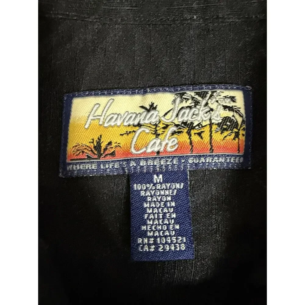 Havana Jack's Cafe Shirt Mens M Black Short Sleeve Button Up Rayon Floral